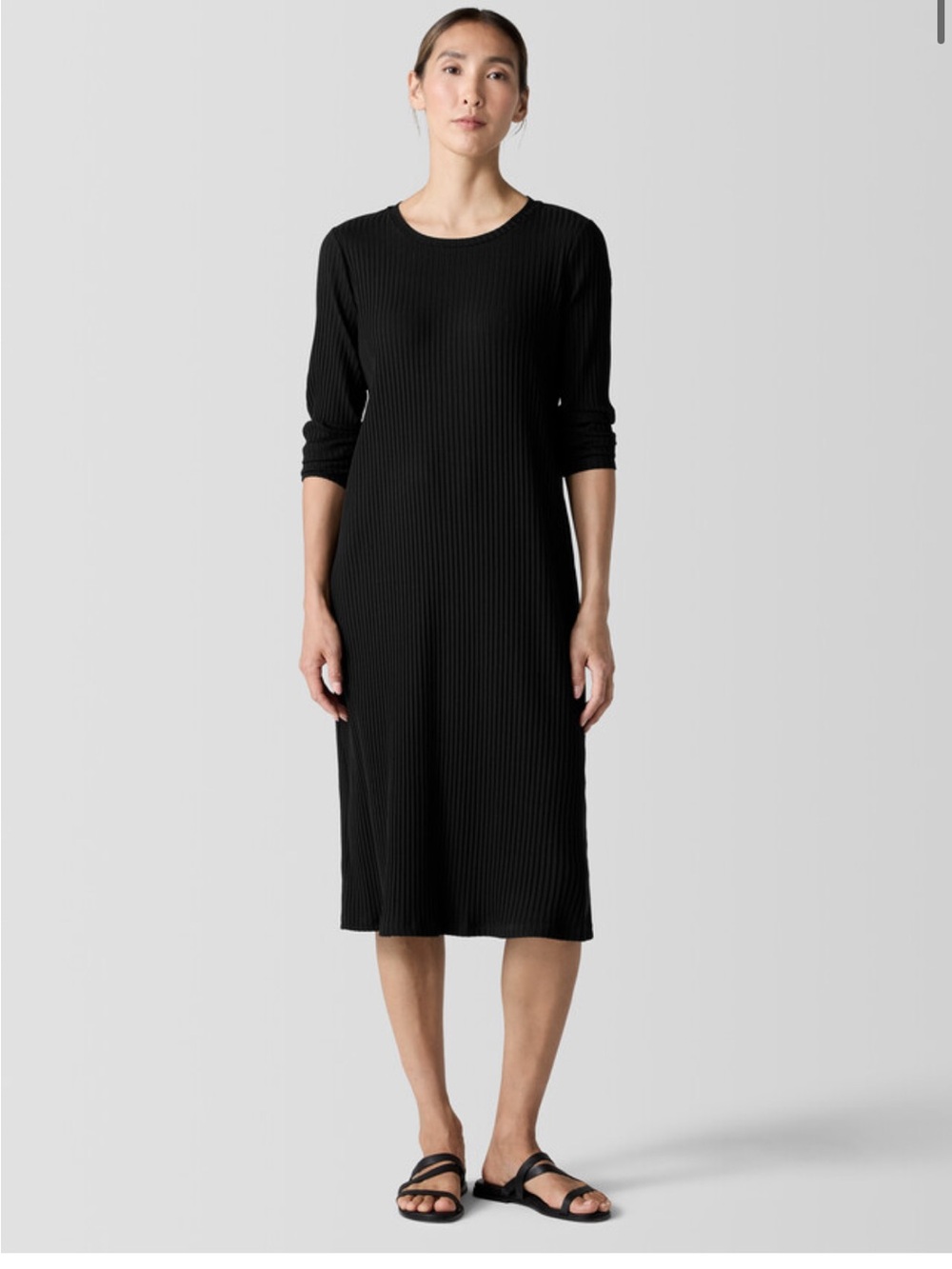 Eileen Fisher Textured Stretch Rib Crew Neck Dress NWT Size Small